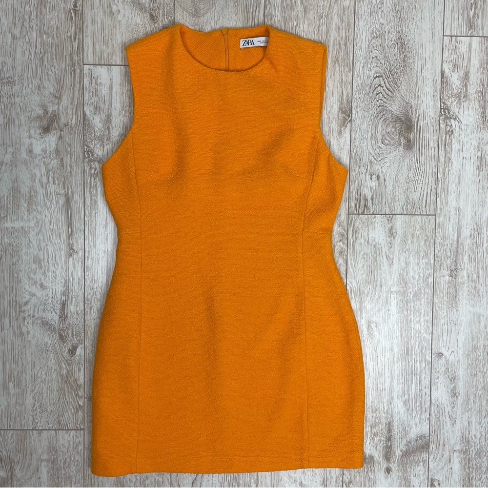 Zara sleeveless orange mini short dress L cotton textured